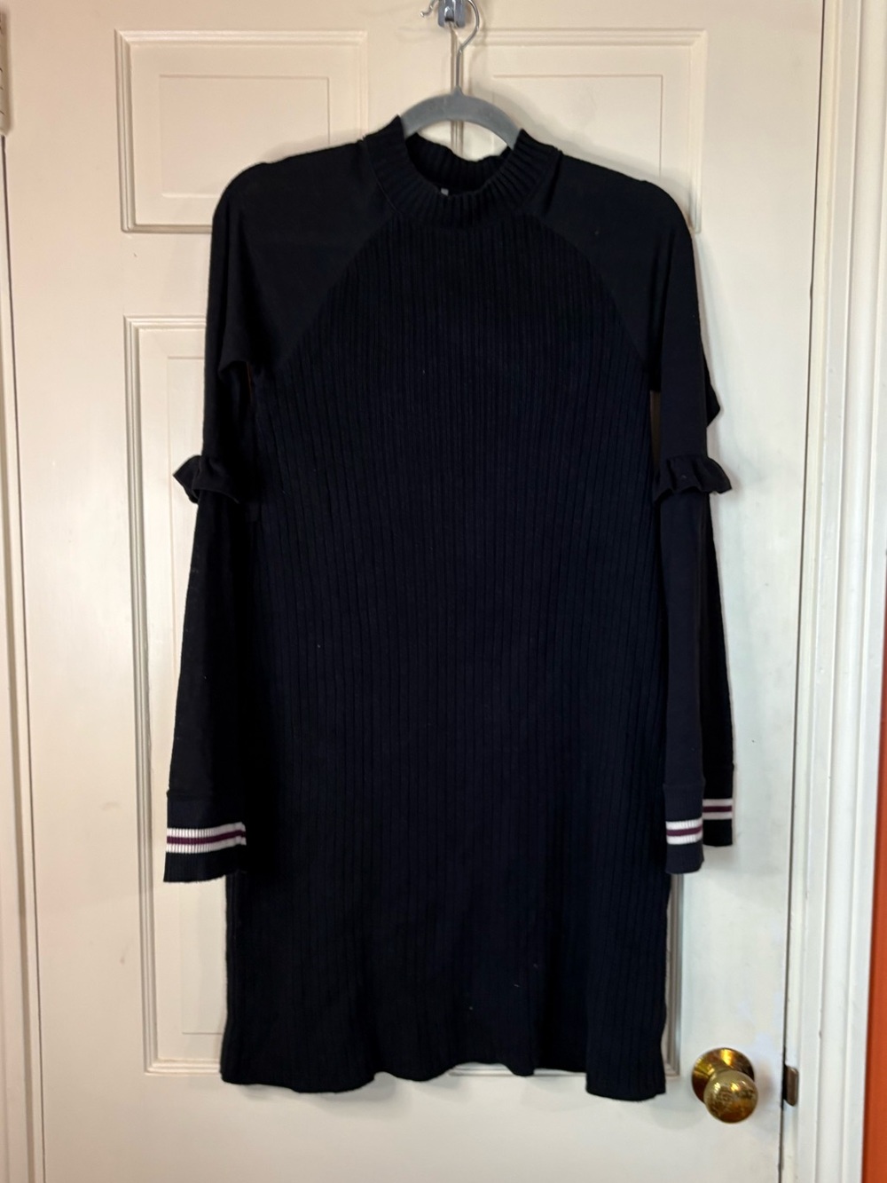 Free People Black Zou Bisou Ribbed Knit Bell Sleeve Sweater Dress Size Small - Picture 8 of 10